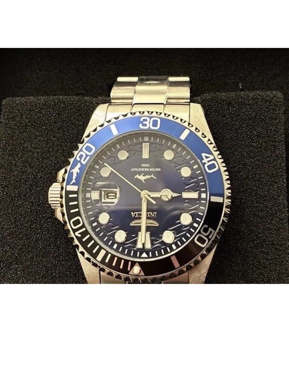 Invicta Stainless Steel Dive Watch with Blue Dial and Black/Blue Bezel